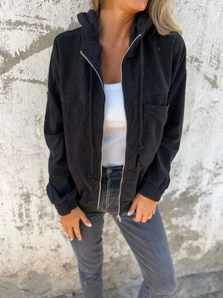Women's Casual Cotton Hooded Jacket in Black