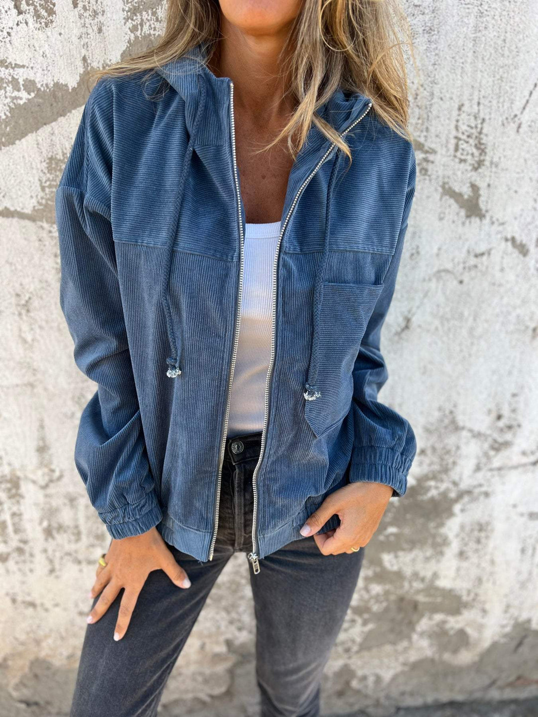 Women's Casual Cotton Hooded Jacket in Blue