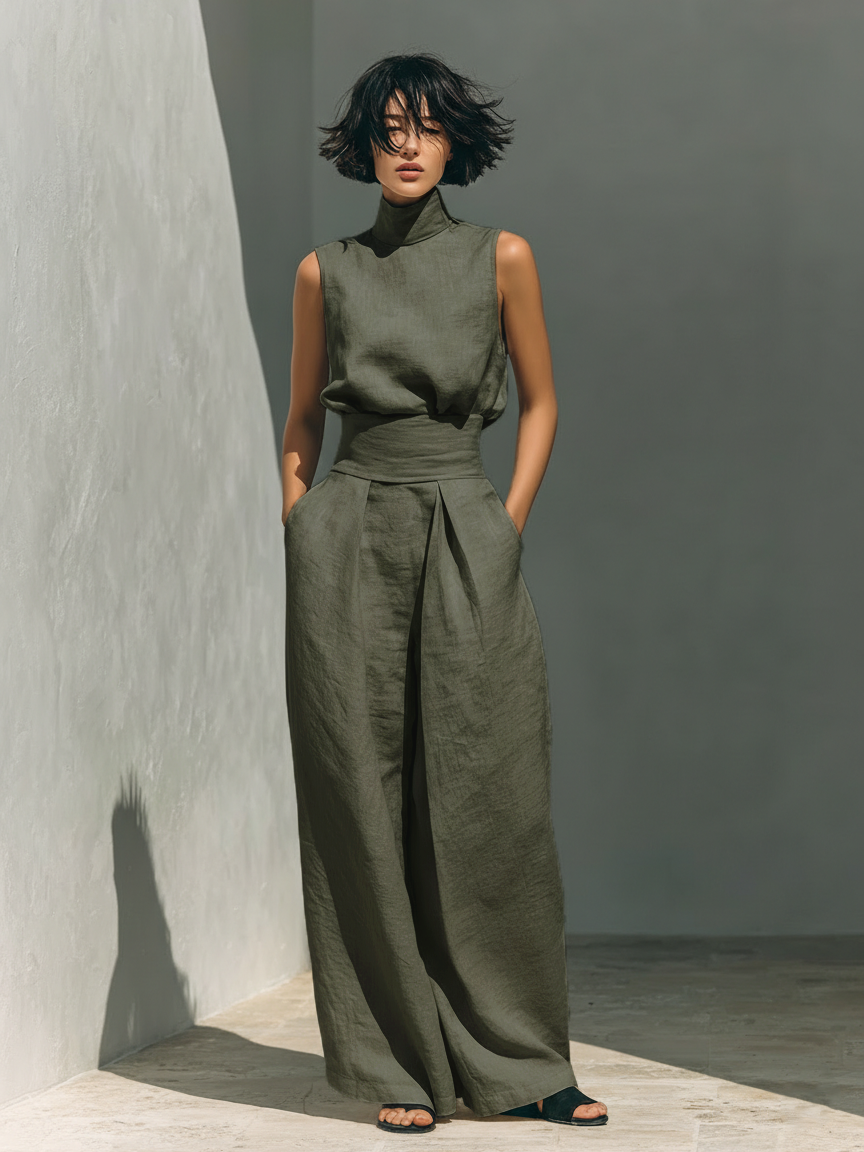 Women's Casual Essentials Summer Set in Militärgrün