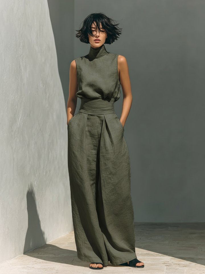 Women's Casual Essentials Summer Set in Militärgrün
