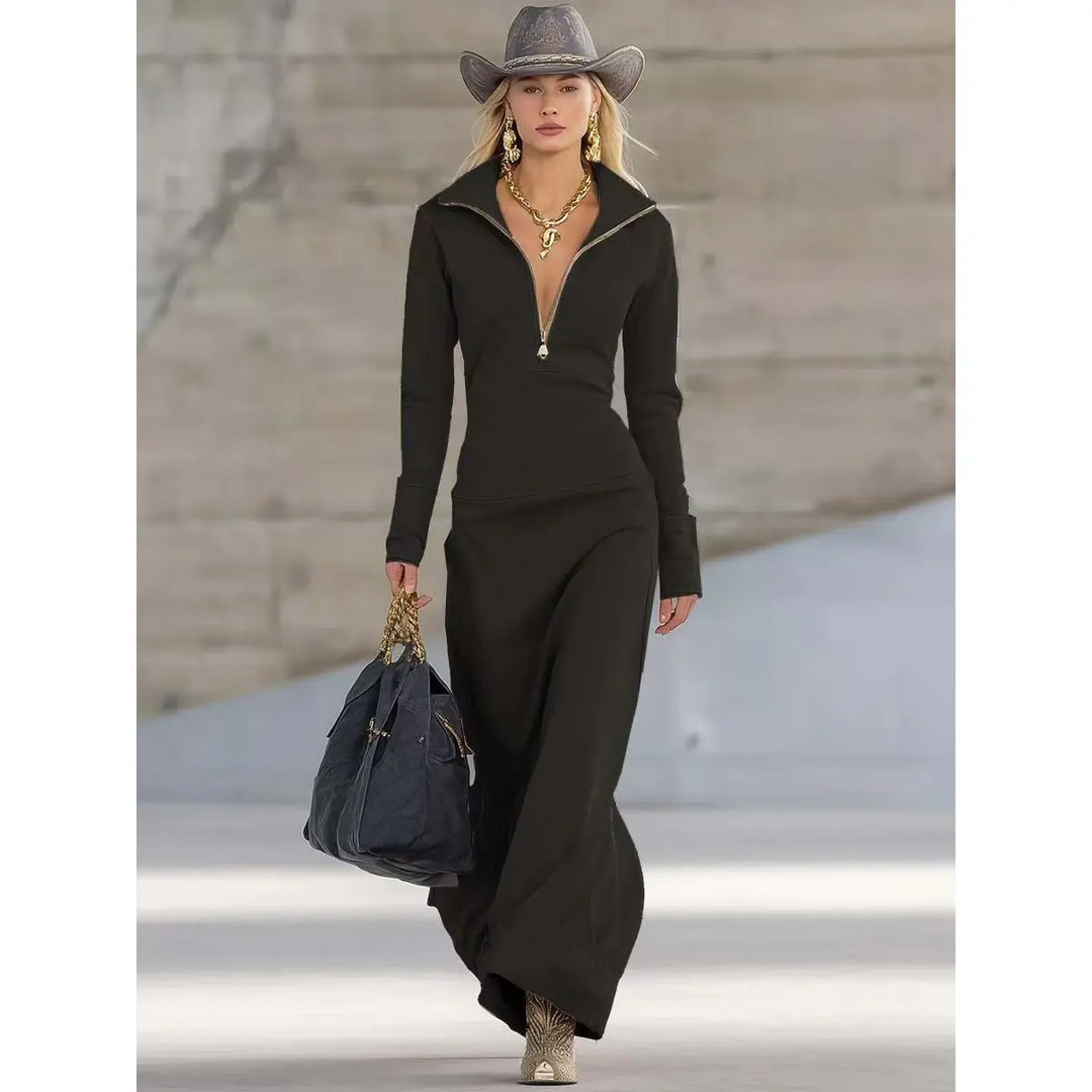 Women's Casual Fall Maxi Dress in Black