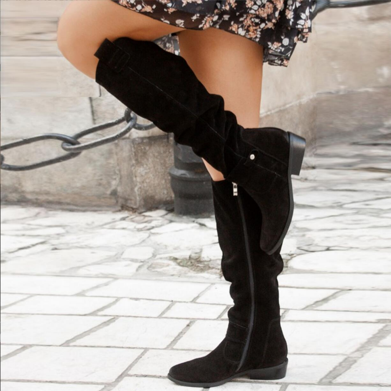 Women's Casual Knee-High Leather Boots in Black