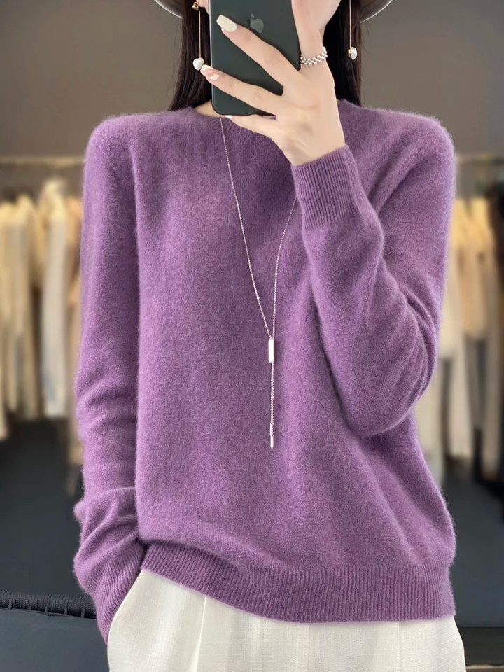 Women's Casual Knit Crewneck Sweater in Hellviolett