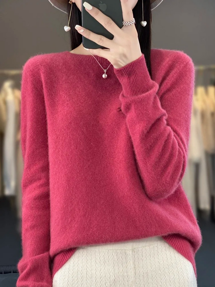 Women's Casual Knit Crewneck Sweater in Pink