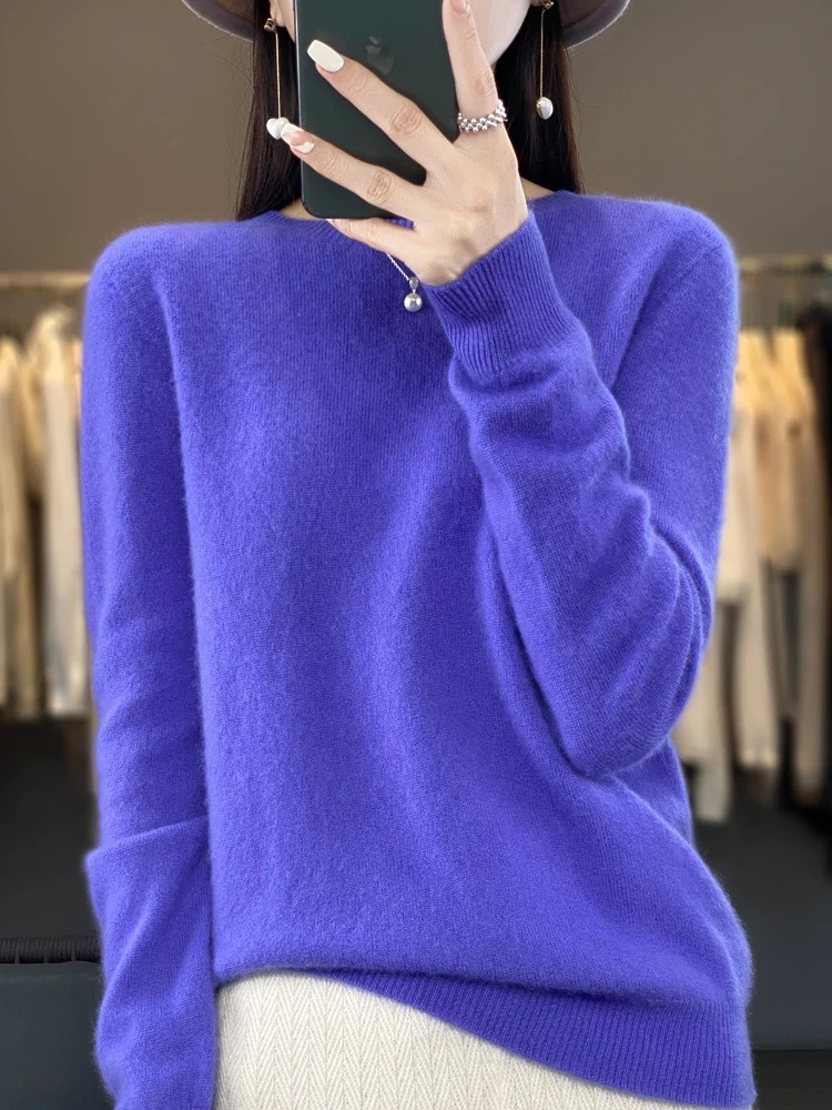 Women's Casual Knit Crewneck Sweater in Purple
