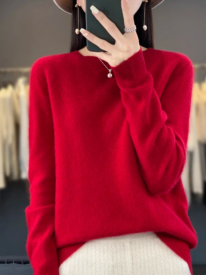 Women's Casual Knit Crewneck Sweater in Red