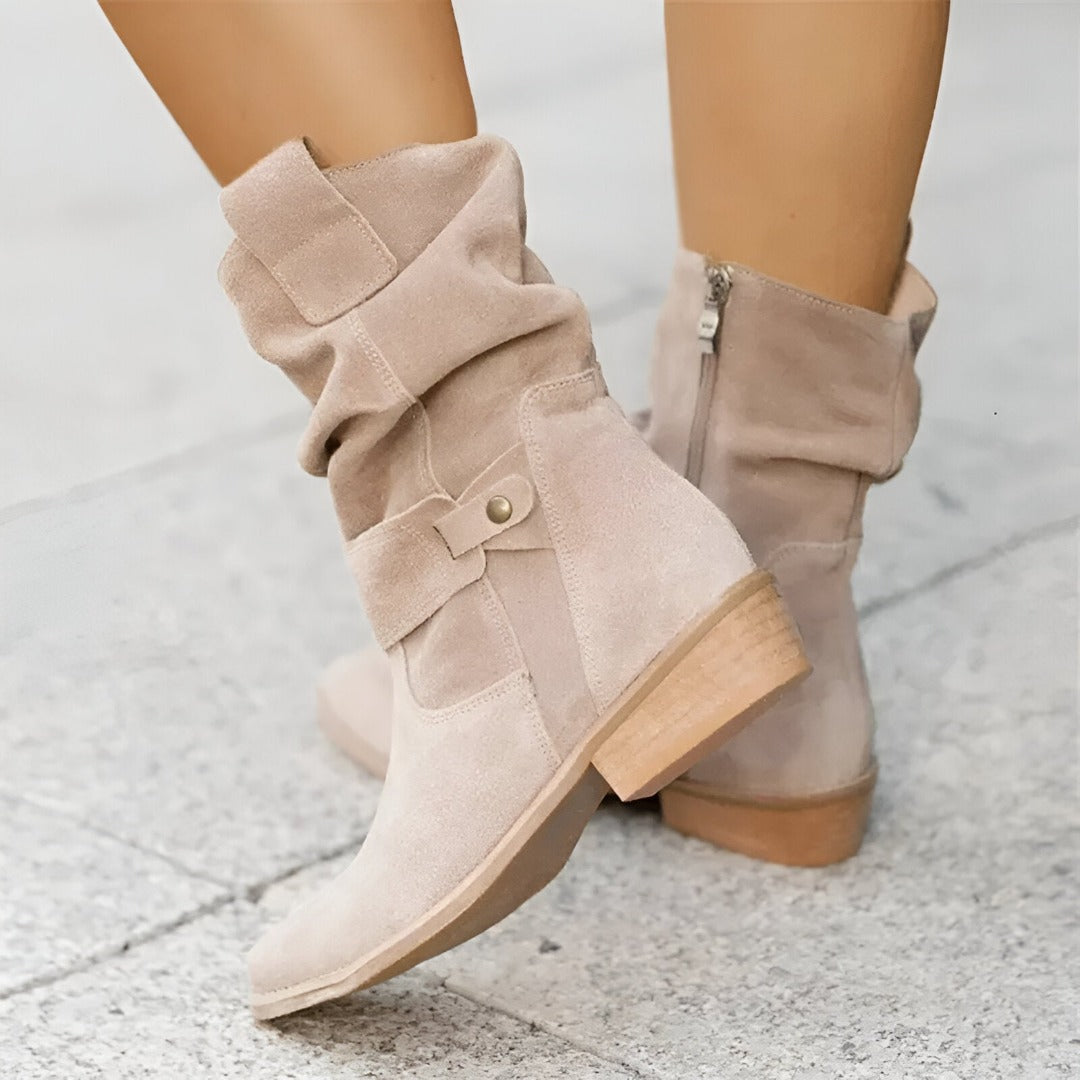 Women's Casual Leather Boots for Summer in Beige