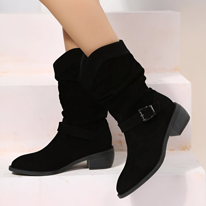 Women's Casual Leather Boots for Summer in Black
