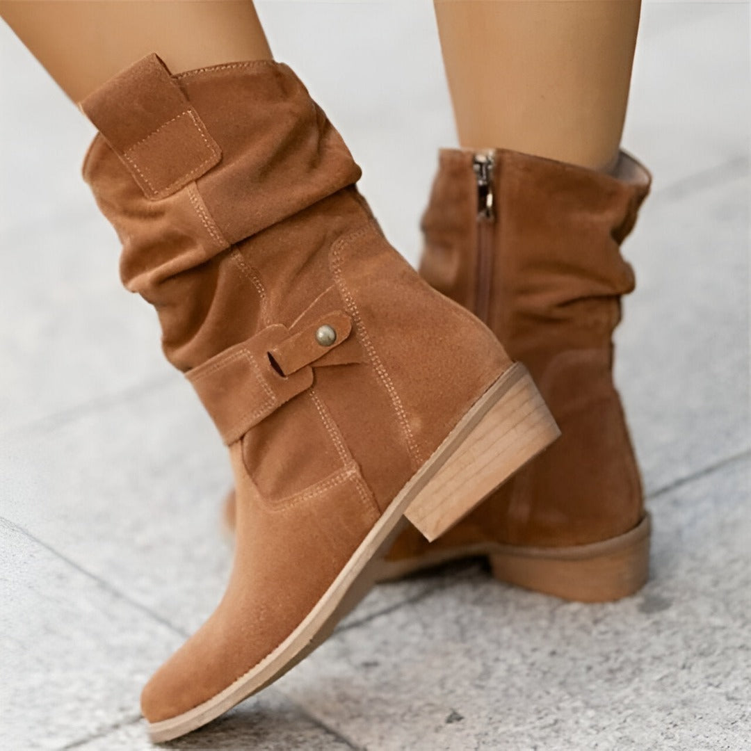 Women's Casual Leather Boots for Summer in Brown