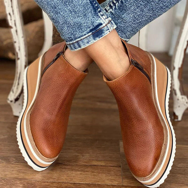 Women's Casual Low Ankle Boots in Dark Brown