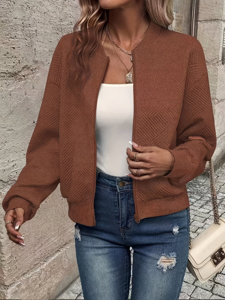 Women's Casual Polyester Jacket for Layering in Dark Brown