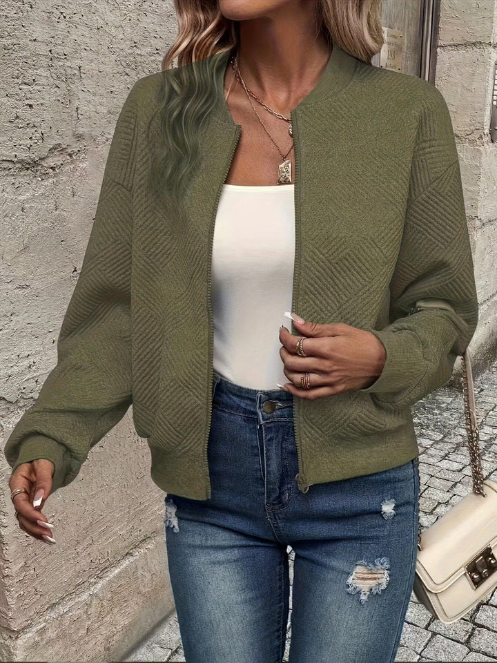 Women's Casual Polyester Jacket for Layering in Olive