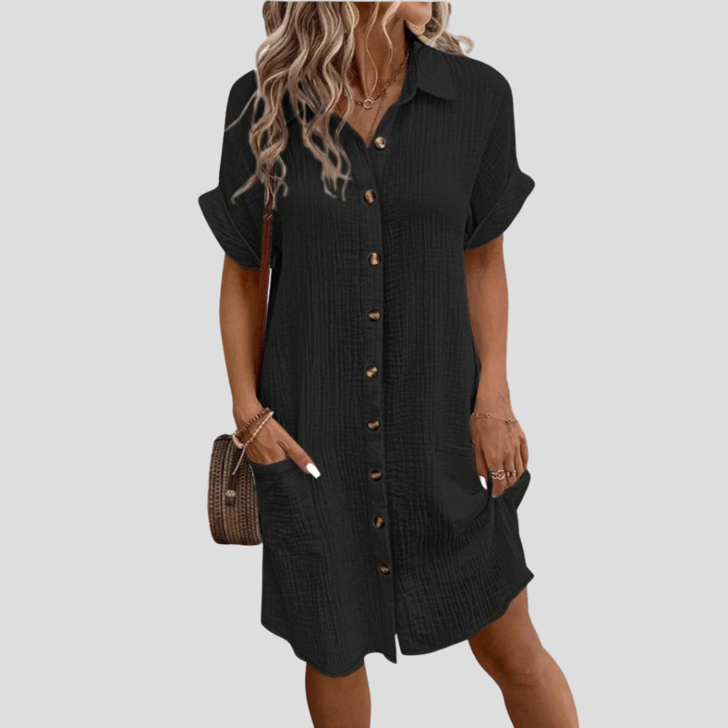 Women's Casual Shirt Dress for Wedding Guests in Black