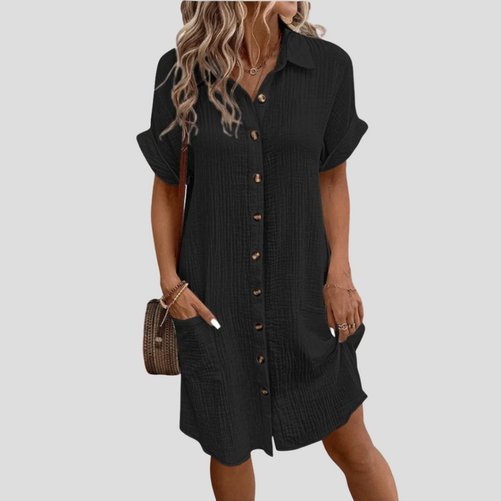 Women's Casual Shirt Dress for Wedding Guests in Black