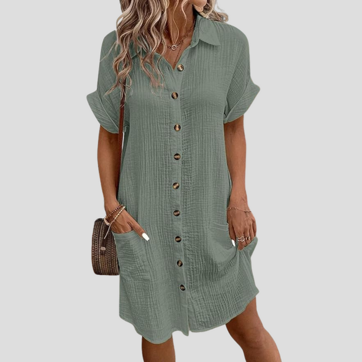 Women's Casual Shirt Dress for Wedding Guests in Green