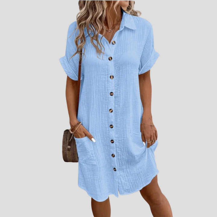 Women's Casual Shirt Dress for Wedding Guests in Light Blue