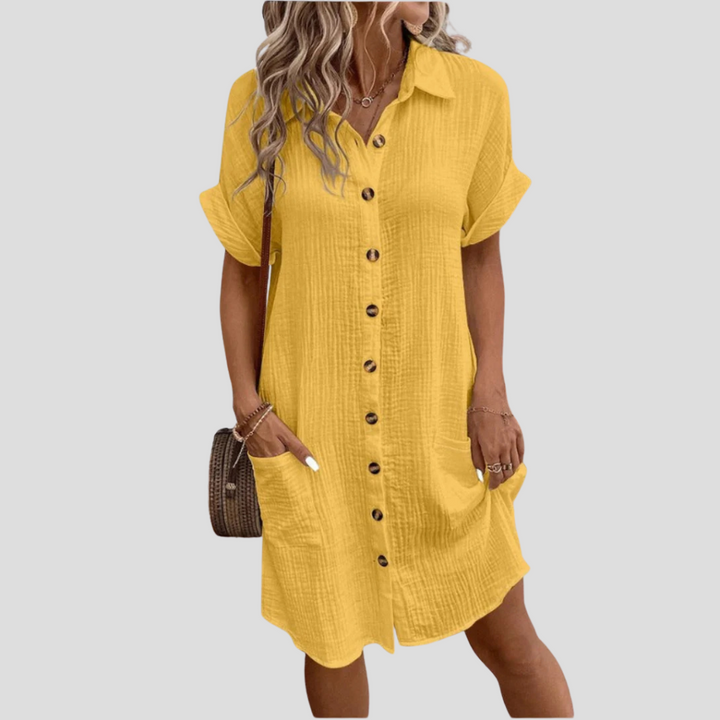 Women's Casual Shirt Dress for Wedding Guests in Yellow