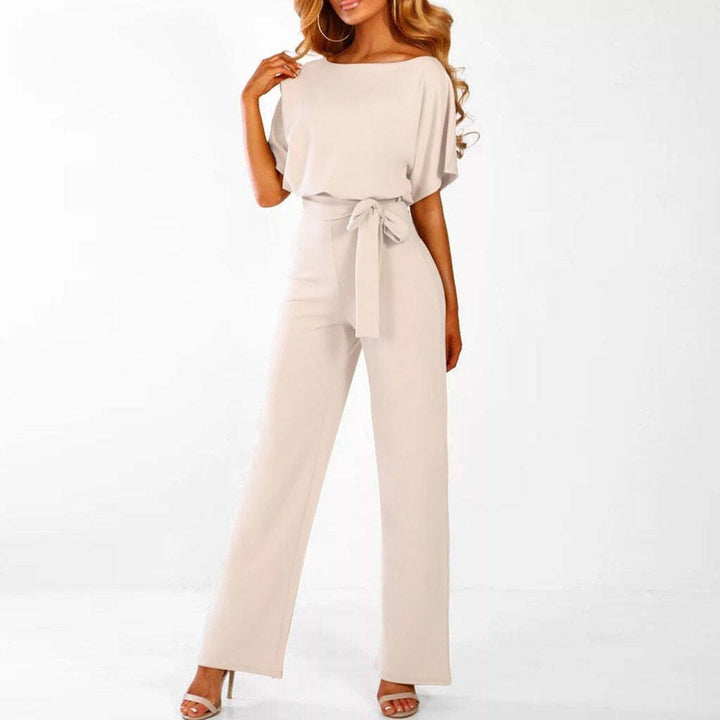 Women's Casual Short-Sleeve Jumpsuit for Summer in Beige