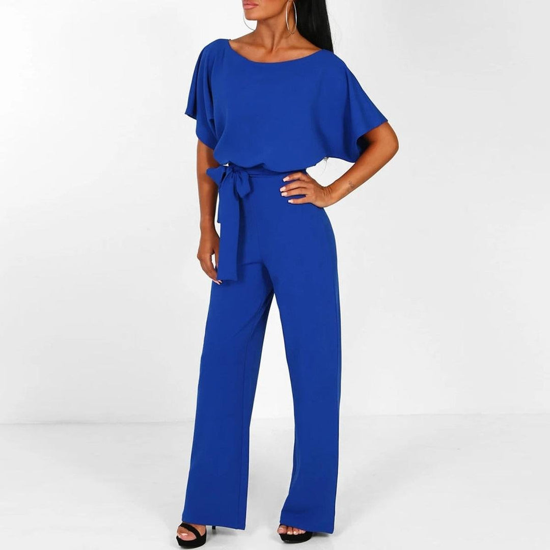 Women's Casual Short-Sleeve Jumpsuit for Summer in Blue