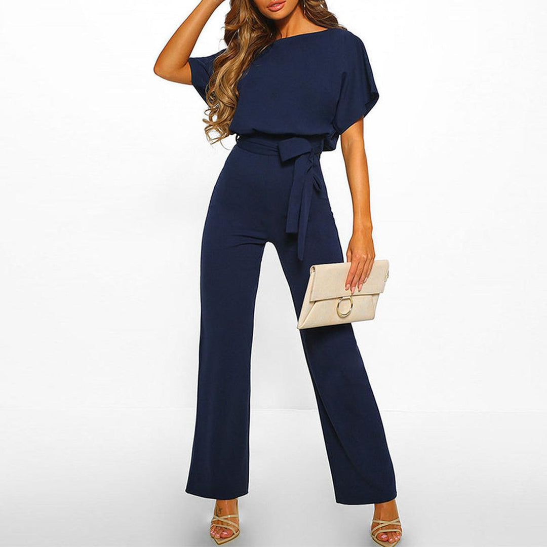 Women's Casual Short-Sleeve Jumpsuit for Summer in Dark Blue