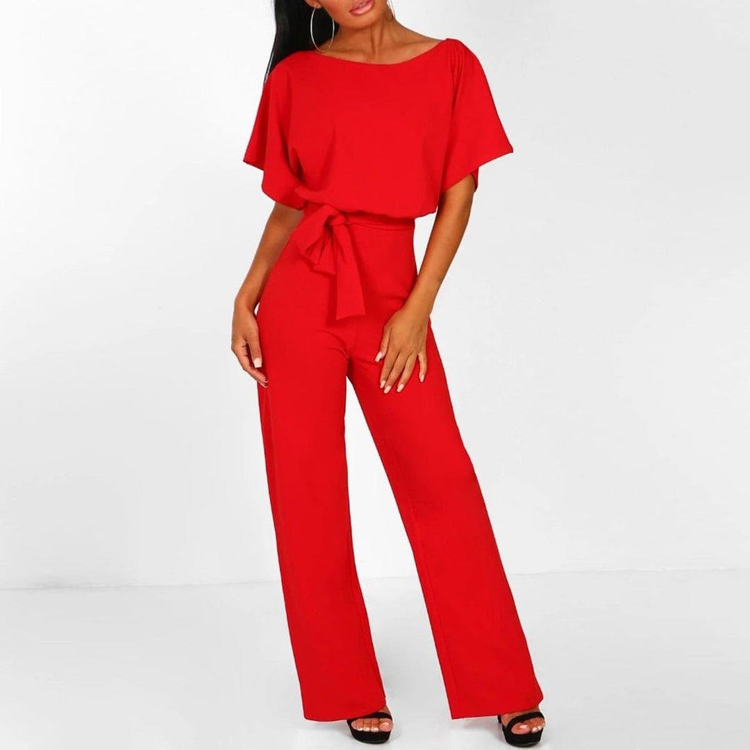 Women's Casual Short-Sleeve Jumpsuit for Summer in Red