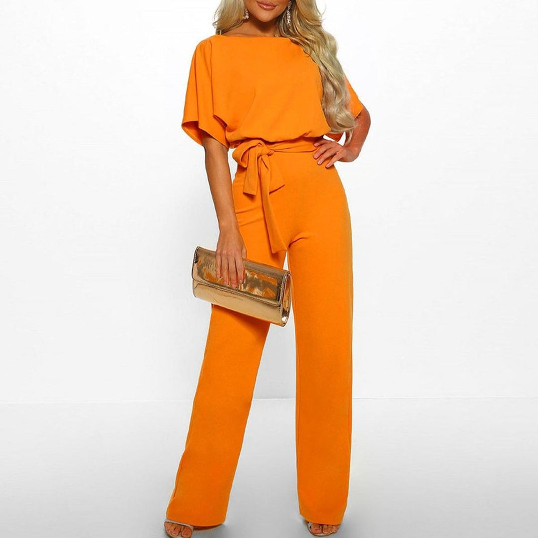 Women's Casual Short-Sleeve Jumpsuit for Summer in Yellow