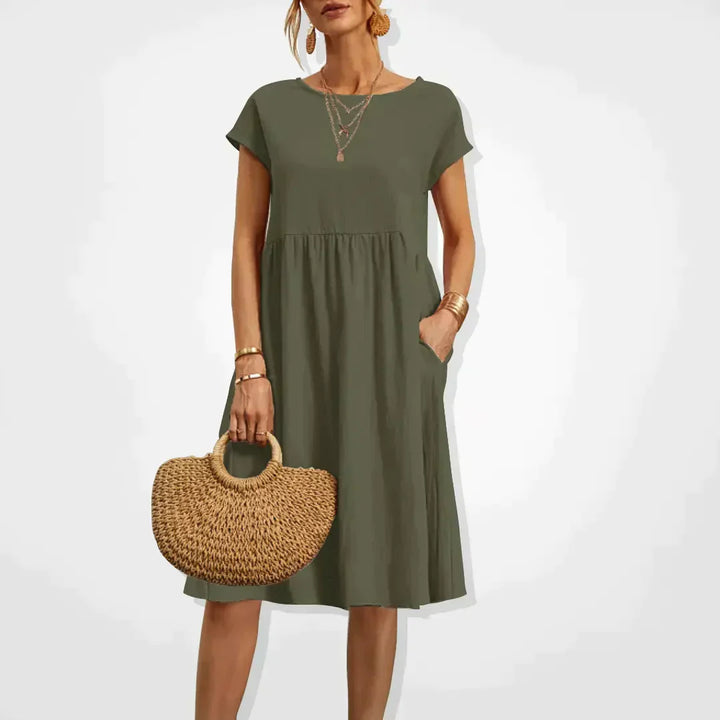 Women's Casual Summer Linen Dress in Green
