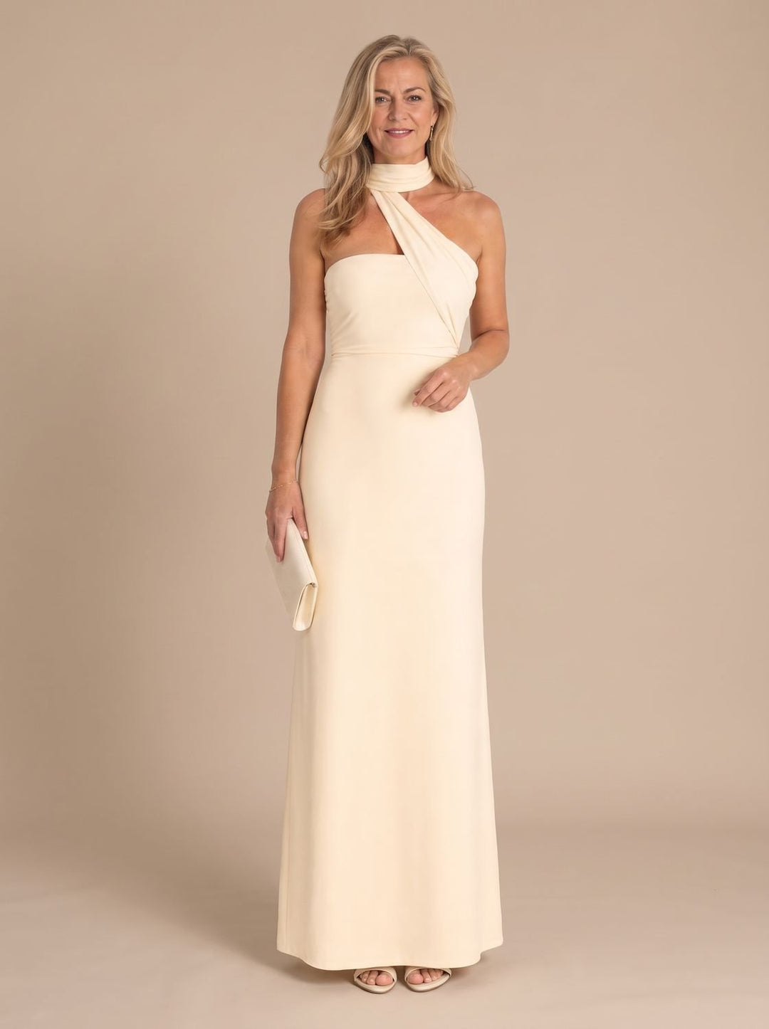 Women's Christmas Party Dress Halter Maxi in Beige