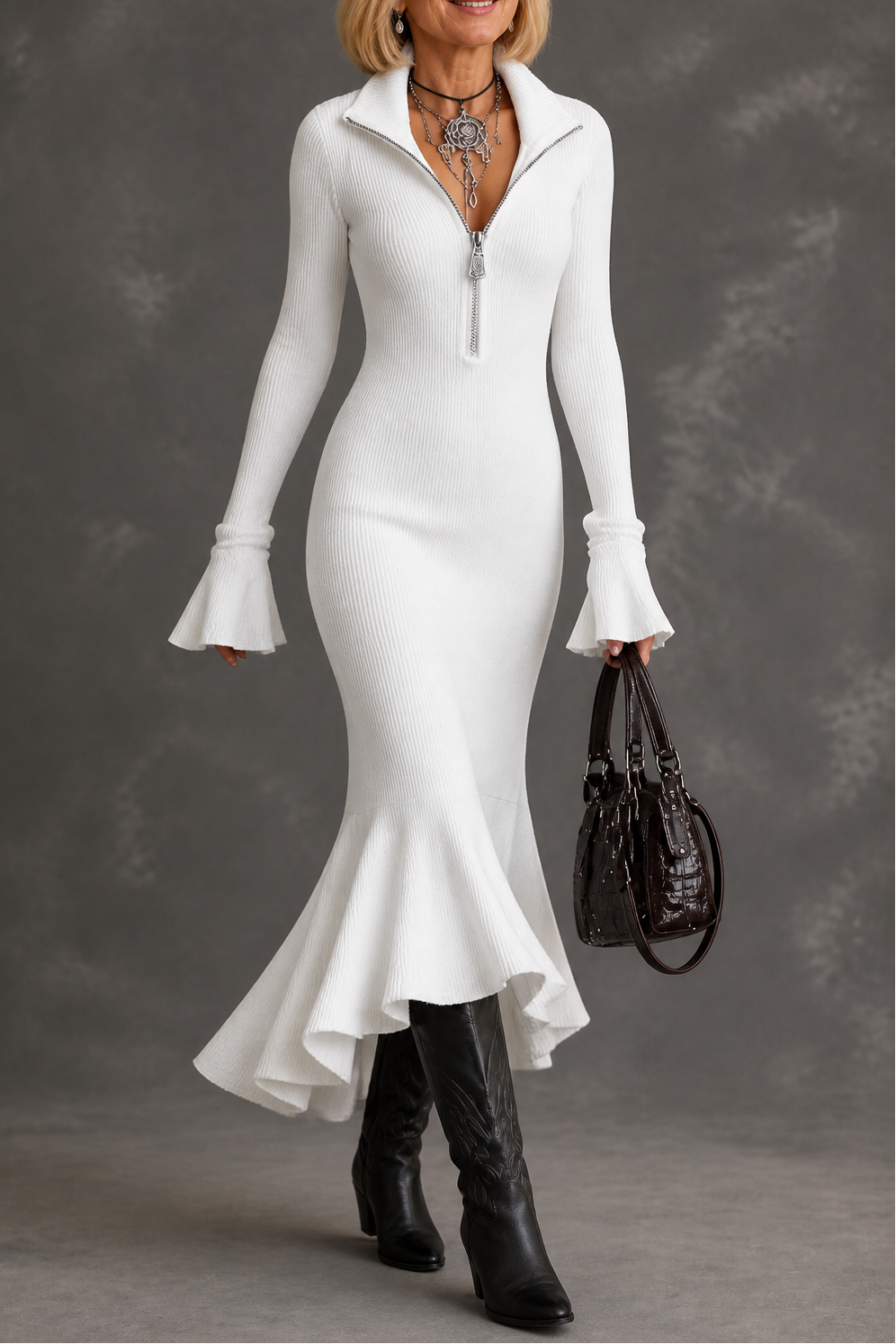 Women's Christmas Party Dress with Wide Sleeves in White (Almost sold out)