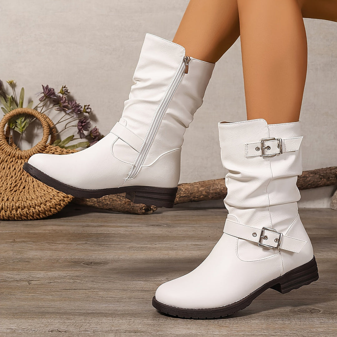 Women's Chunky Heel Slouchy Knee High Boots (6)