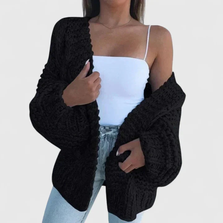 Women's Chunky Knit Cardigan for Autumn Layering in Black