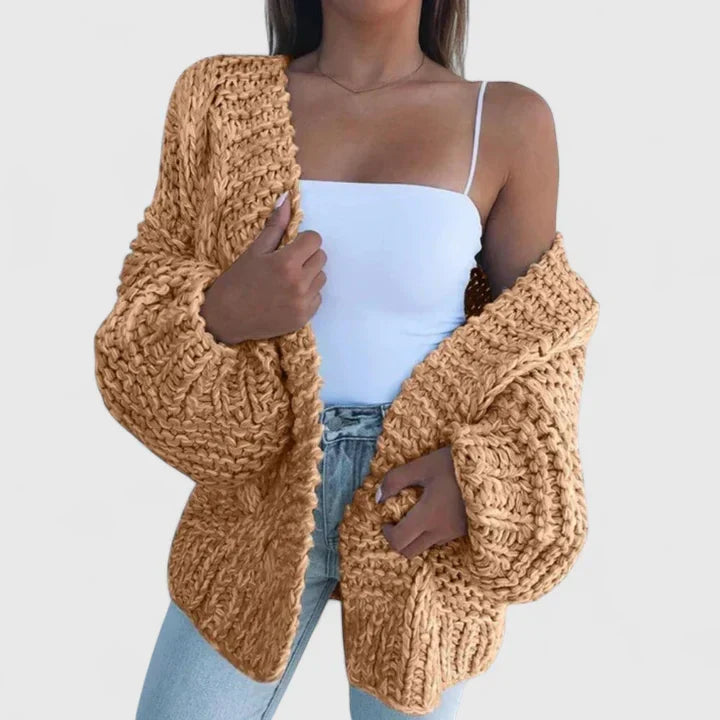 Women's Chunky Knit Cardigan for Autumn Layering in Brown