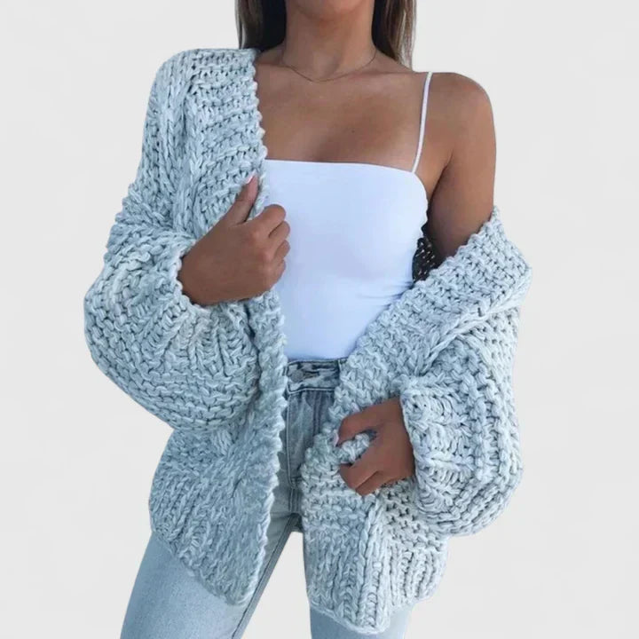 Women's Chunky Knit Cardigan for Autumn Layering in Sky Blue