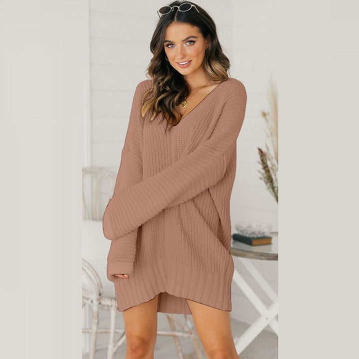 Women's Chunky Knit Oversized Jumper Dress in Beige