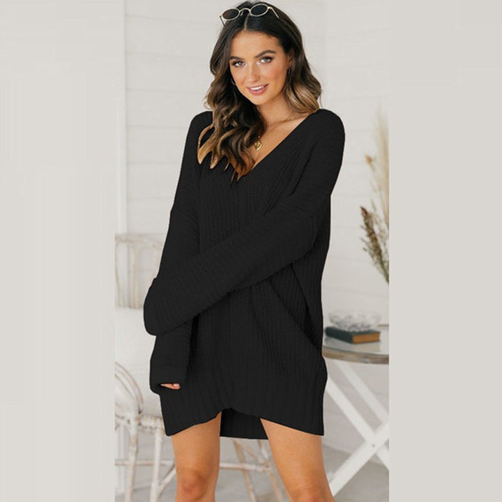 Women's Chunky Knit Oversized Jumper Dress in Black