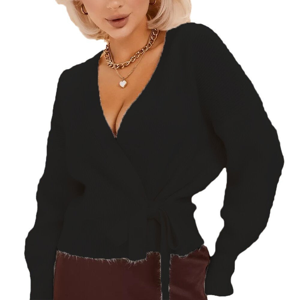 Women's Chunky Knit Wrap Cardigan for Autumn in Black