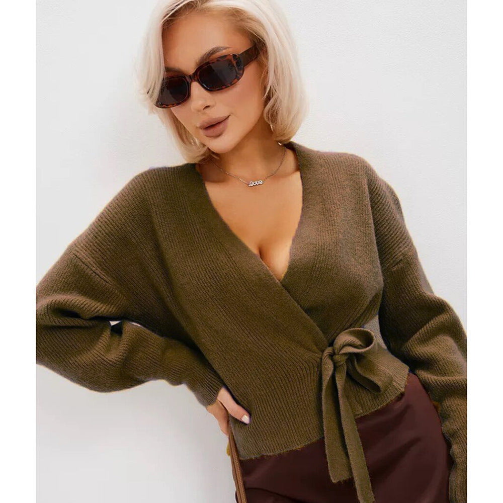 Women's Chunky Knit Wrap Cardigan for Autumn in Brown