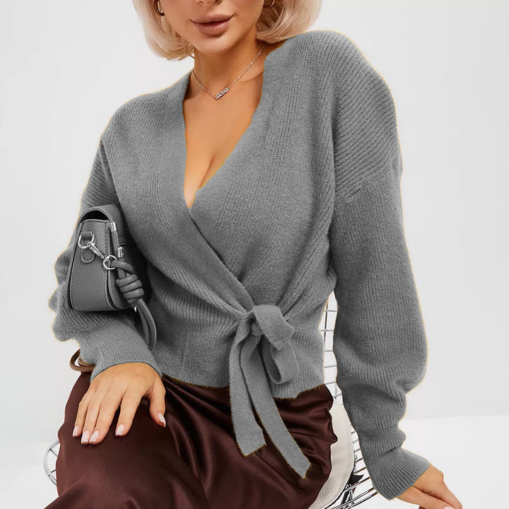 Women's Chunky Knit Wrap Cardigan for Autumn in Grey