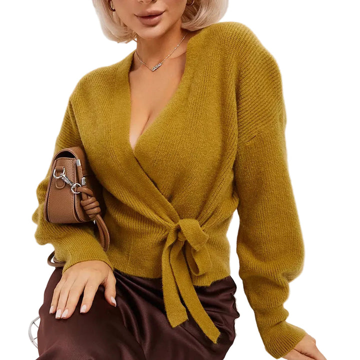 Women's Chunky Knit Wrap Cardigan for Autumn in Kamel