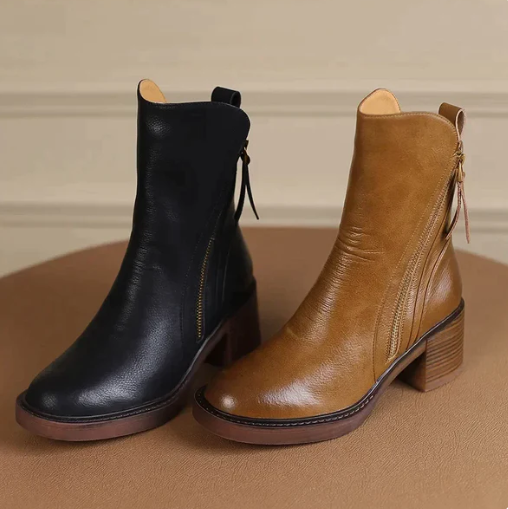 Women's Classic Black Leather Ankle Boots (3)