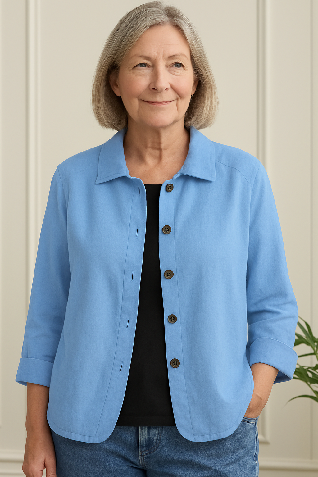 Women's Classic Cardigan in Lightweight Cotton-Linen