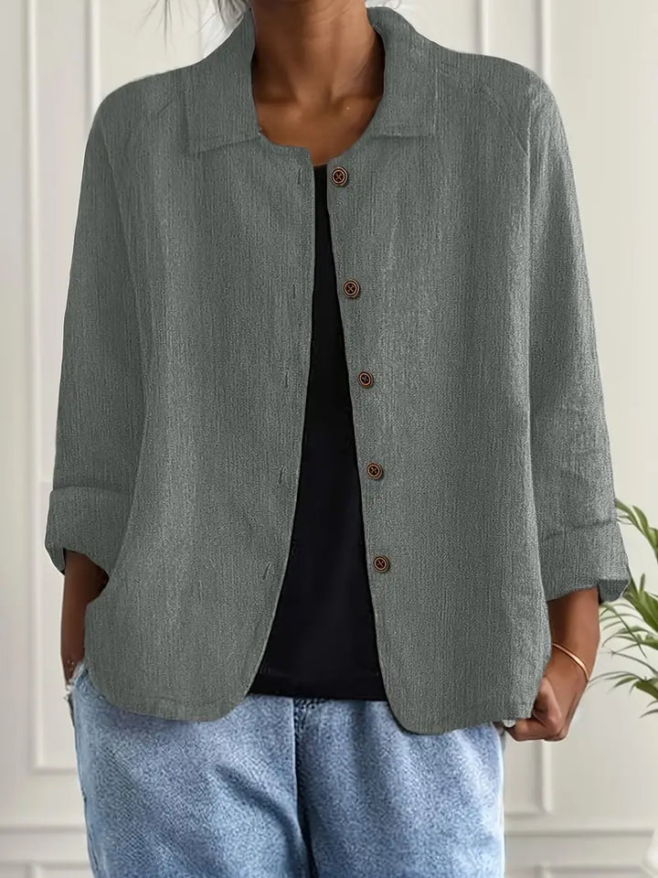Women's Classic Cardigan in Lightweight Cotton-Linen in Grey