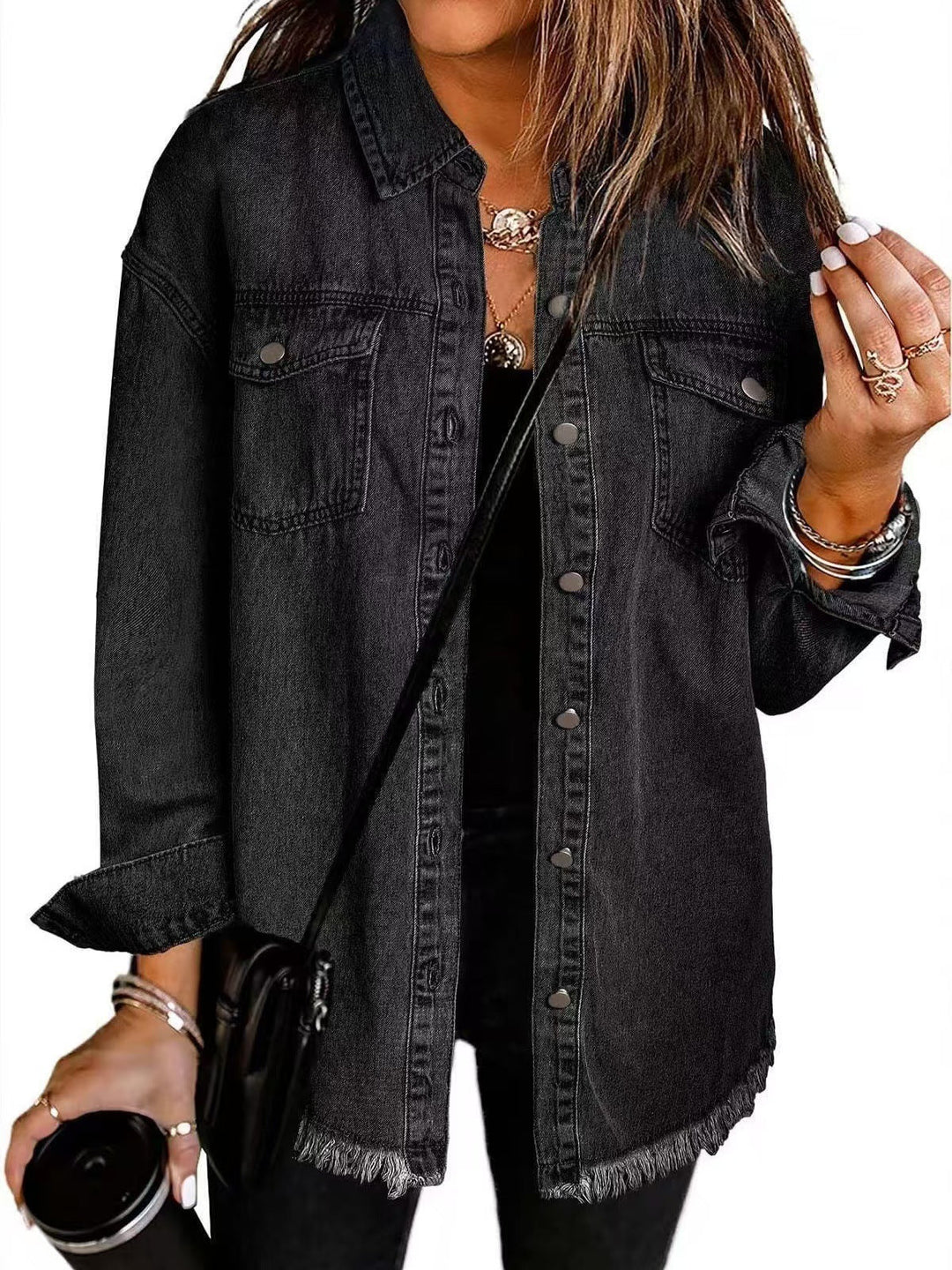 Women's Classic Denim Jacket Relaxed Fit in Black