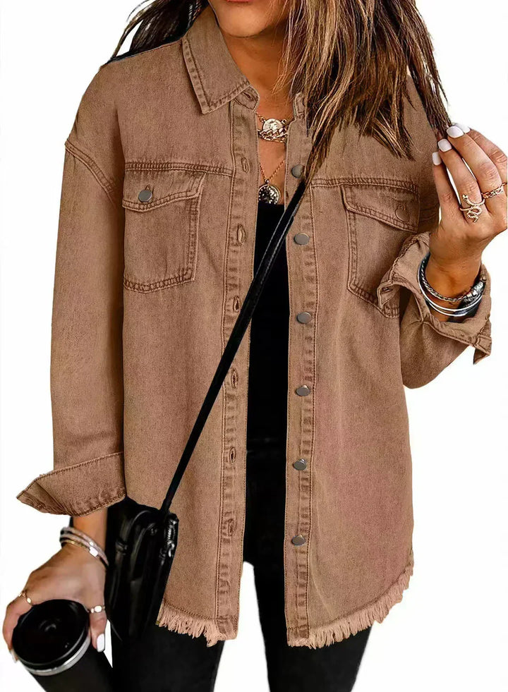 Women's Classic Denim Jacket Relaxed Fit in Brown