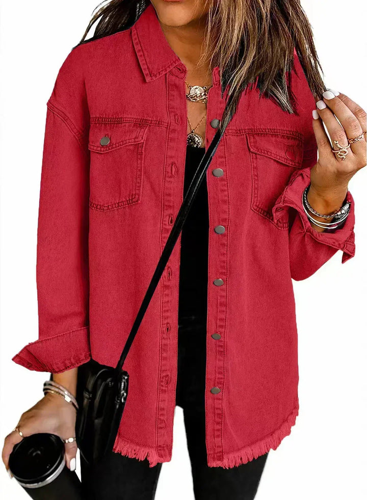 Women's Classic Denim Jacket Relaxed Fit in Red