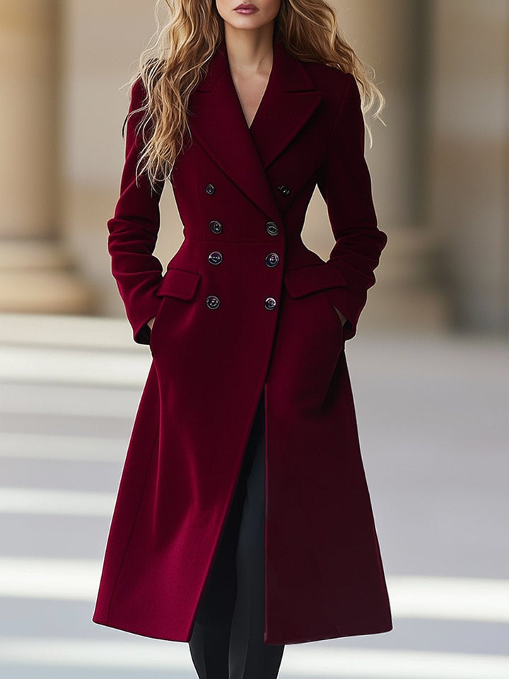 Women's Classic Double-Breasted Jacket for Autumn in Red