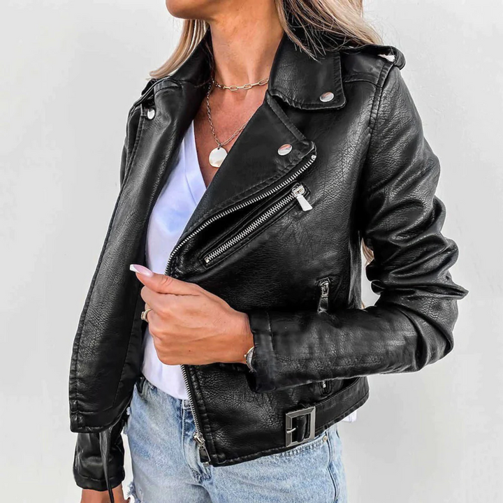 Women's Classic Leather Jacket for Autumn (2)