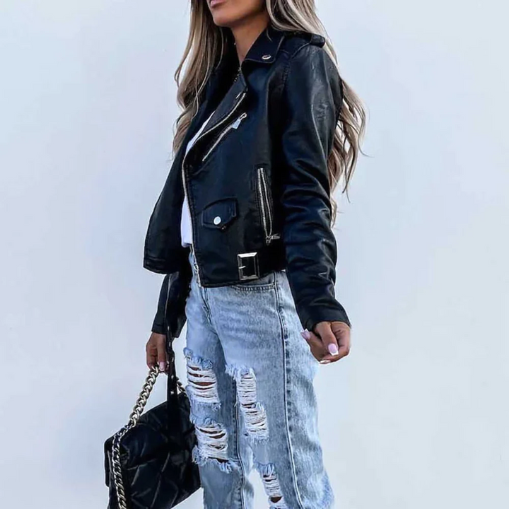 Women's Classic Leather Jacket for Autumn (3)