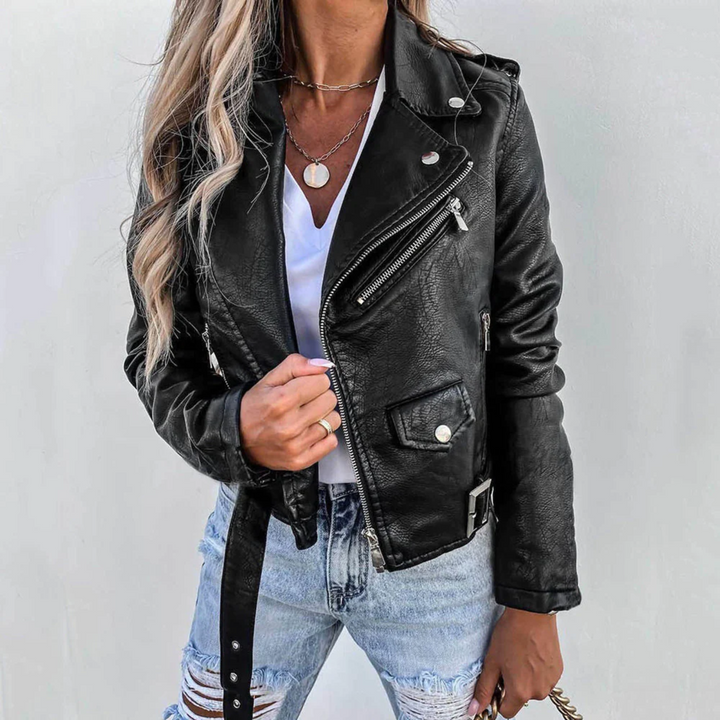 Women's Classic Leather Jacket for Autumn (4)