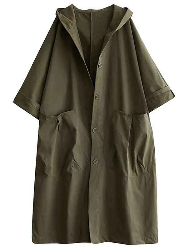 Women's Classic Long Trenchcoat for Autumn in Green
